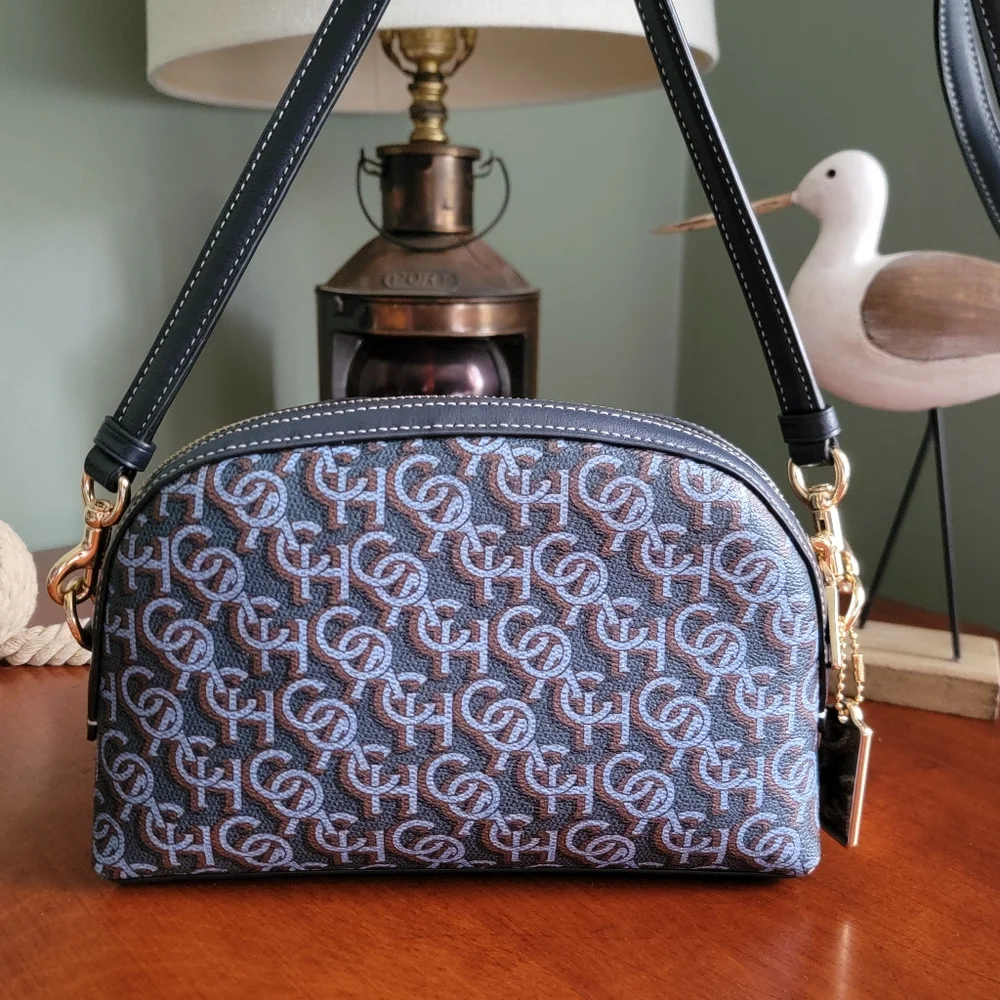 Coach CF343 Madi Dome Monogram Blue Coated Canvas Crossbody Bag